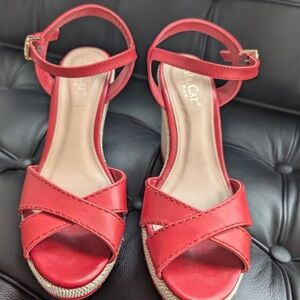 Chic Red Strappy Leather Sandals